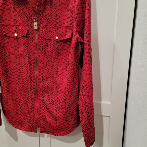 Michael Kors Women Red Long Sleeve Shirt Zip Animal Print Work Evening Small - Picture 7 of 16